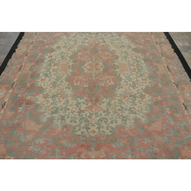 Traditional Antique Chinese Hooked Rug With Floral Medallion & Vine Design - Rug & Kilim For Sale - Image 3 of 9