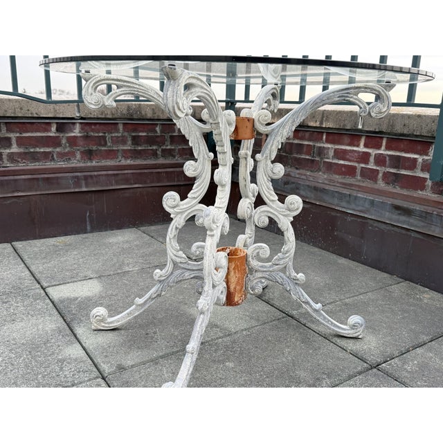 Vintage Rococo-Style Painted Cast-Iron Pedestal Table With Round Glass Top For Sale In New York - Image 6 of 15