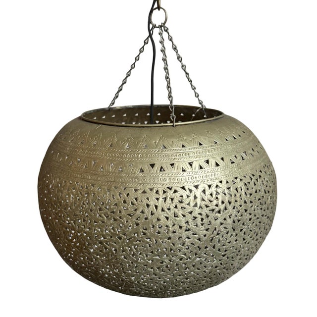 Moroccan Vintage Nickel Bowl Moroccan Pendant Light For Sale - Image 3 of 7