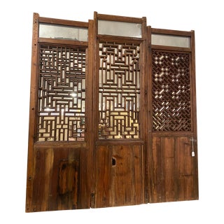 Queen Size Headboard Made From Vintage Chinese Doors For Sale