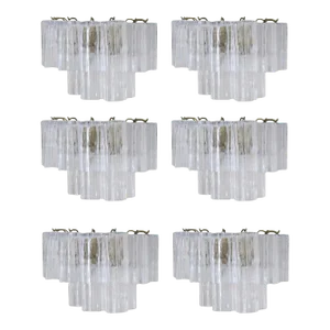 Six Vintage Italian Sconces With Clear Tronchi Murano Glass by Venini