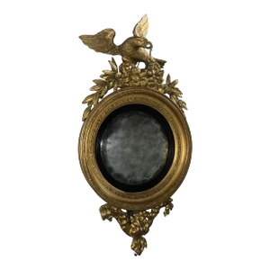 19th Century Federal Eagle Bullseye Mirror With Carved Giltwood and Foliate