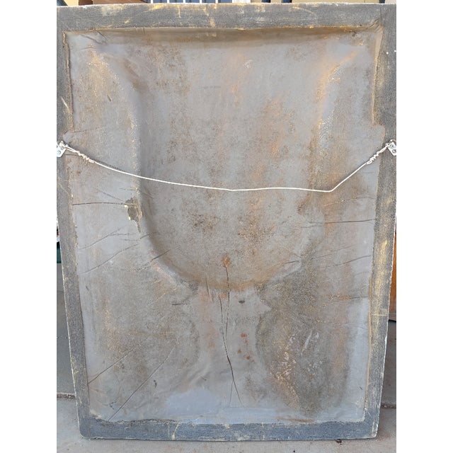 A vintage post-1940 architectural bas-relief wall plaque featuring a classic Neoclassical urn/vase motif. The body, base,...