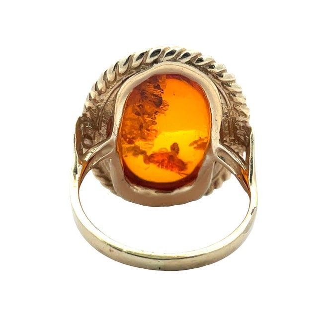 Mid 20th Century Vintage 14k Yellow Gold Oval Amber Gemstone Ring, Size 7 For Sale - Image 5 of 10