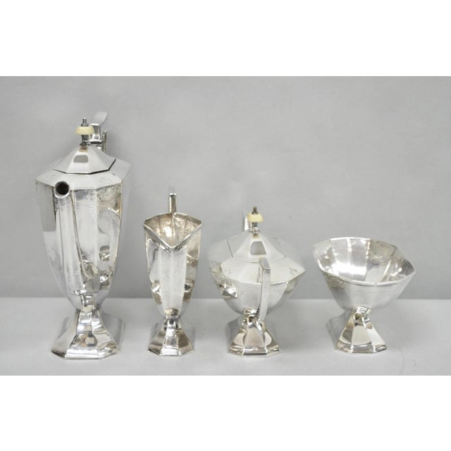 Antique English Art Deco Silver Plated Tea Service Set by Bscep (5329) - 4 PCS For Sale - Image 9 of 15