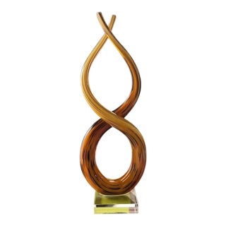 Vintage MCM Murano Glass Mid Century Amber Love Knot Art Glass Figurine For Sale
