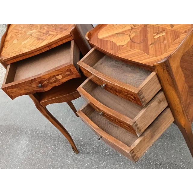 Wood Late 19th Century Pair of French Louis XV Style Rosewood Side Tables Nightstands by Haentges Freres For Sale - Image 7 of 15