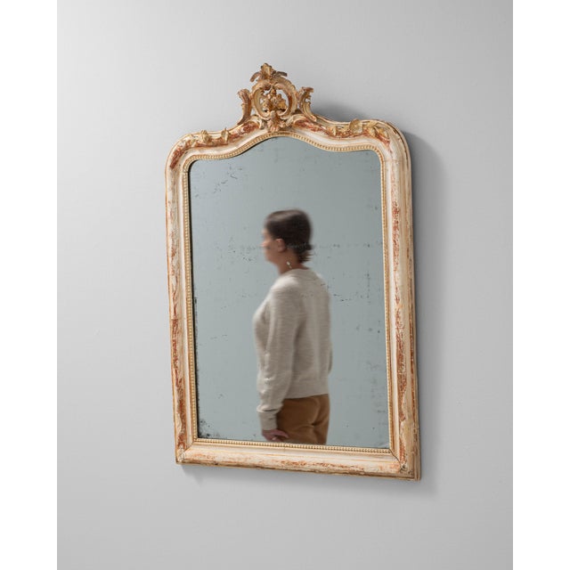 19th Century French Wood White Patinated Mirror For Sale - Image 4 of 18