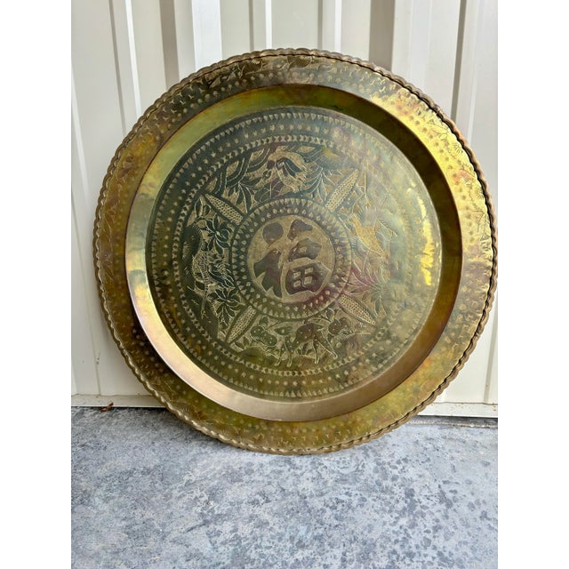 Gorgeous vintage handmade brass tray. Its large size, ornate markings and detailed work are unlike any other brass trays....