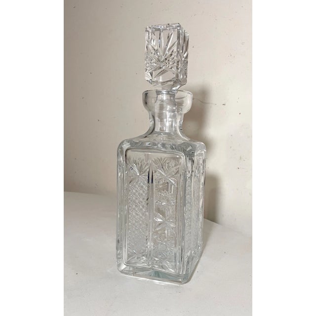 Glass Vintage American Brilliant Cut Clear Crystal Liquor Wine Decanter Glass Bottle For Sale - Image 7 of 11