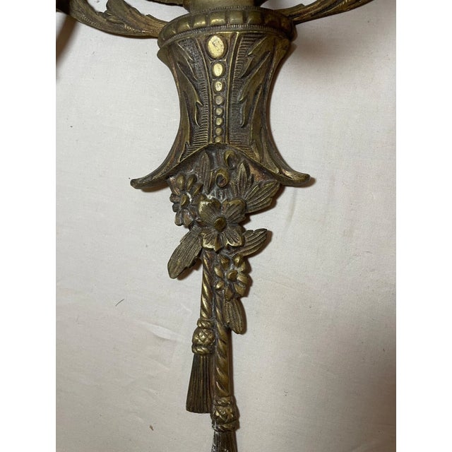 Brass Large Antique Ornate Spanish Style Gilded Bronze Brass Wall Sconce Fixture Light For Sale - Image 8 of 11