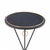 An elegant painted iron drinks table featuring bronze ring detailing encircling the round top and three rings hanging from...