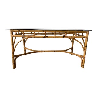 Vintage Dal Vera Italian Rattan & Bamboo Rectangular Dining Table With Glass Top For Sale
