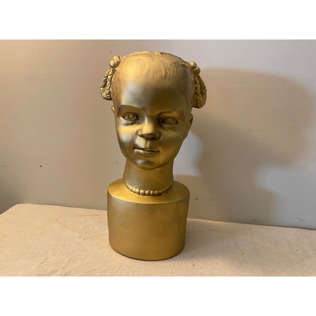 1990s Painted Cast Chalkware Sculpture "The Golden Child" Signed Circa 1994 For Sale - Image 5 of 12