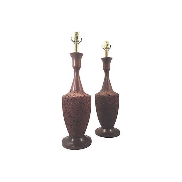 Mid-Century Modern 1960s Laurel Lamp Company Cork Table Lamps - a Pair For Sale - Image 3 of 4