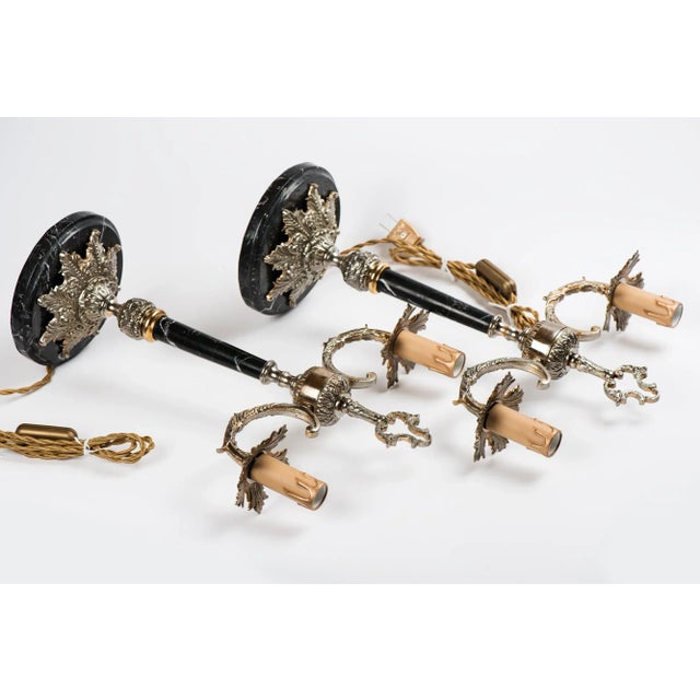 1960s Marble & Brass Candelabras Table Lamps - a Pair For Sale - Image 5 of 10