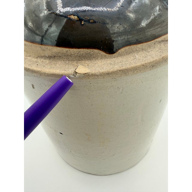 Burnt Umber Primitive American Stoneware Moonshine Jug With Albany Slip-Style Glaze For Sale - Image 8 of 9