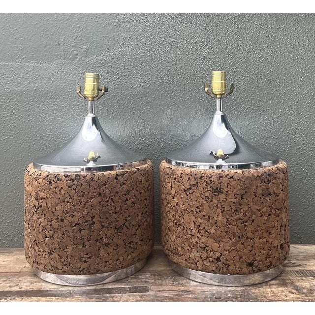 Vintage 70s Chrome and Cork Lamps - A Pair For Sale In West Palm - Image 6 of 12