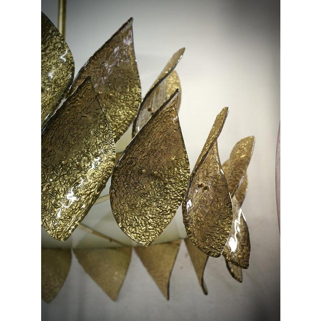 Gold Mid-Century Chandelier and Pendant in Murano Round Gold Art Glass and Brass For Sale - Image 8 of 10