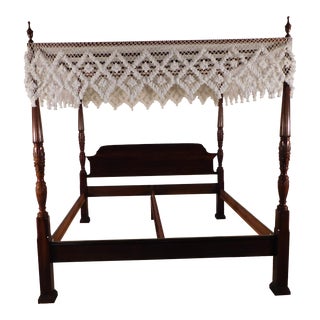 Crescent Furniture King Canopy Cherry Rice Tobacco Bed W Original Bed Hangings For Sale