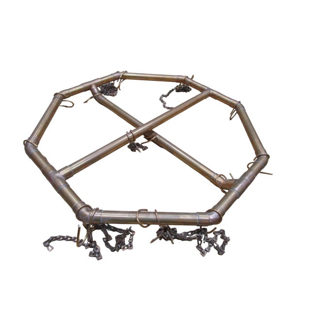 Vintage 1970s Handcrafted Copper Pipe Octagon Pot Rack With Chains & Hooks For Sale - Image 4 of 12