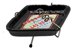 1990s Retro Mid-Century Style Black Ceramic Ashtray With Las Vegas Sign & Stand