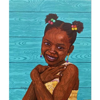 Cheeese by Joseph Idowu | Acrylic on canvas Portrait of a smiling girl with pigtails. For Sale