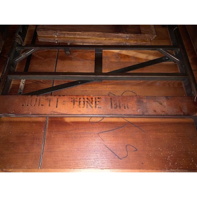 Wood Early 20th Century Solid Oak Dining Table With Stored Table Leaf For Sale - Image 7 of 9