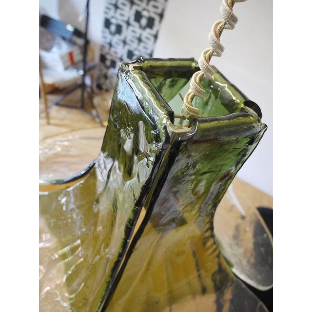 Metal Tulip Pendant Lamp in Green and Clear Murano Glass by Carlo Nason for Mazzega, Italy, 1960s For Sale - Image 7 of 9