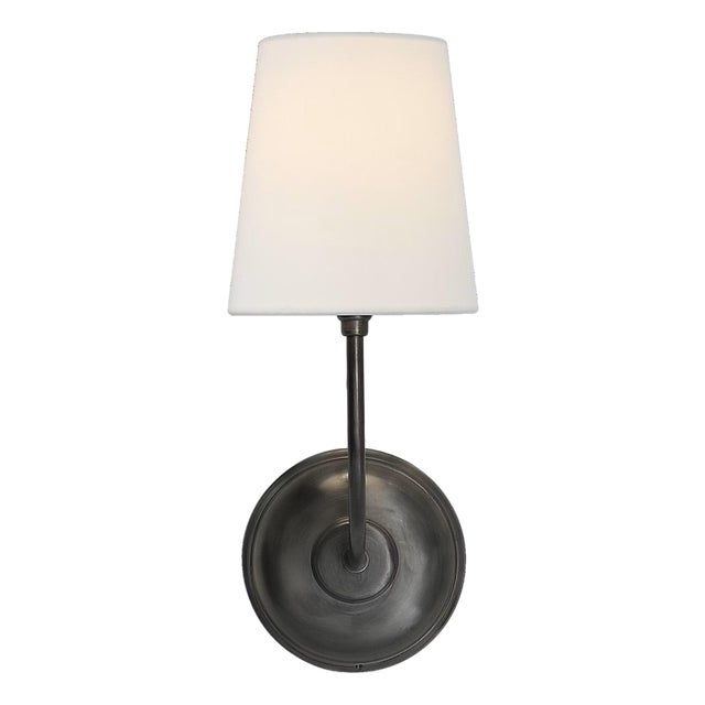 Thomas O'Brien for Visual Comfort Signature Vendome Single Sconce in Bronze with Linen Shade For Sale
