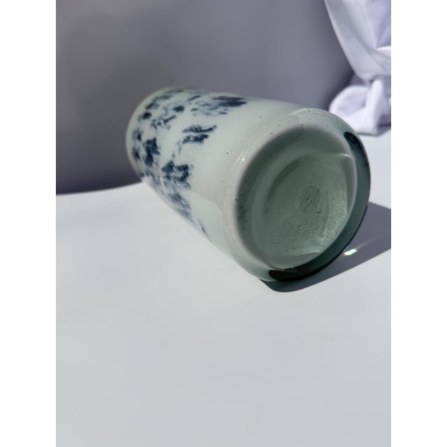 Unique Art Glass Vase With Graal Technique Drawings and Pink Rim For Sale - Image 12 of 14