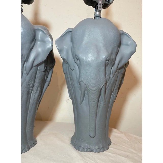 Pair of Vintage Figural Elephant Heavy Gray Painted Metal Electric Table Lamps For Sale - Image 11 of 12