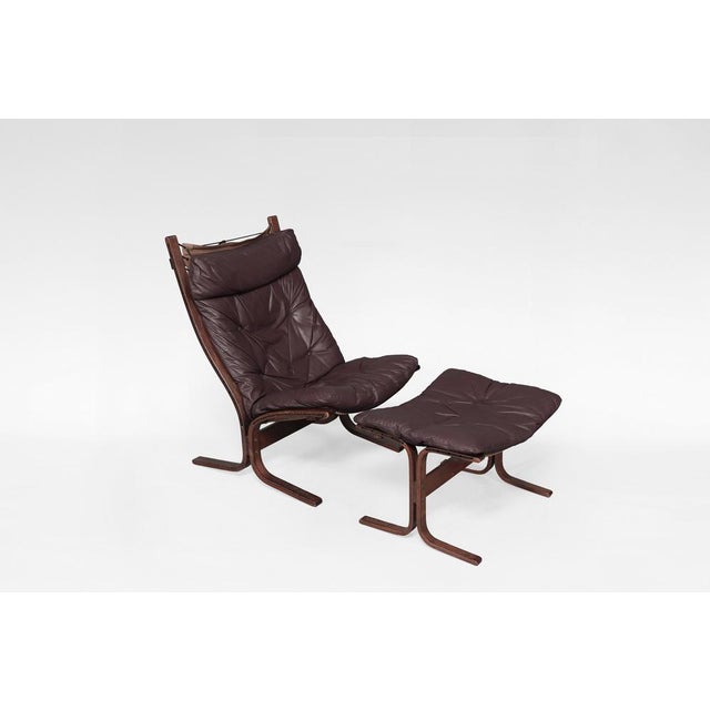 Wood Set of Dark Brown Leather Highback Siesta Chair and Ottoman by Ingmar Relling for Westnofa, 1970s For Sale - Image 7 of 7