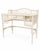 Charming vintage rattan writing desk featuring graceful gallery-style sides and back, slender spindle detailing, wrapped...