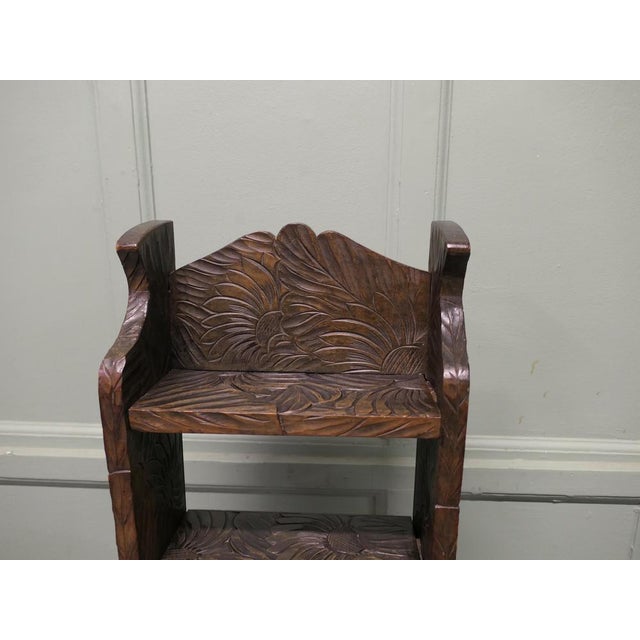 Tall Japanese Liberty Arts and Crafts Carved Bookcase with Sunflowers, 1900 For Sale - Image 4 of 11