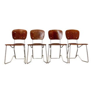 Mid-Century Modern Minimalist First Edition Aluflex Stackable Folding Chairs from Armin Wirth, Switzerland, 1950s, Set of 4 For Sale