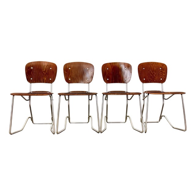 Mid-Century Modern Minimalist First Edition Aluflex Stackable Folding Chairs from Armin Wirth, Switzerland, 1950s, Set of 4 For Sale