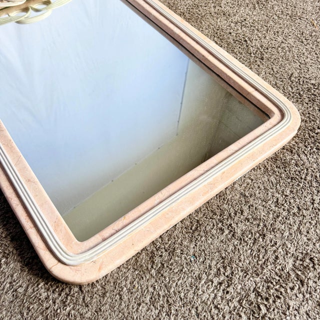 Pink Postmodern Pink Tessellated Stone Pencil Reed Ribbon Wall Mirror For Sale - Image 8 of 9