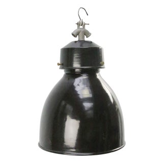 Vintage French Industrial Black Enamel Pendant Light by Gal For Sale