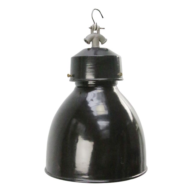 Vintage French Industrial Black Enamel Pendant Light by Gal For Sale