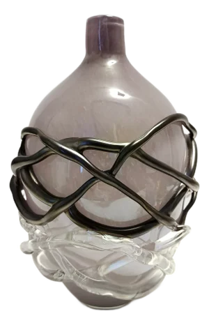 Lilac and Black Iridescent Murano Glass Vase attributed to Sergio Costantini, Italy, 1990s