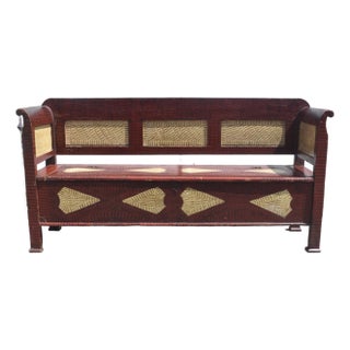 Pine Folk Art Storage Bench or Settle in Decorative Paint For Sale