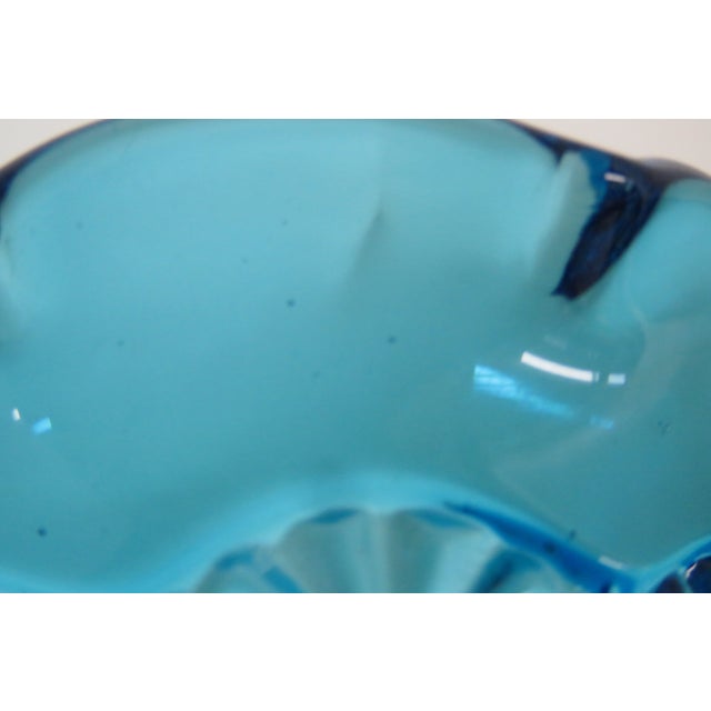 Pair Le Smith Glass Daisy Button Colonial Blue Crimped Compotes Cups Vases 4211b For Sale - Image 12 of 12