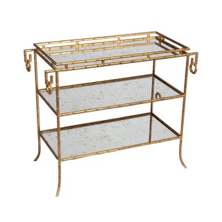 Antique Goldleaf Bamboo Server / Bar Cart For Sale