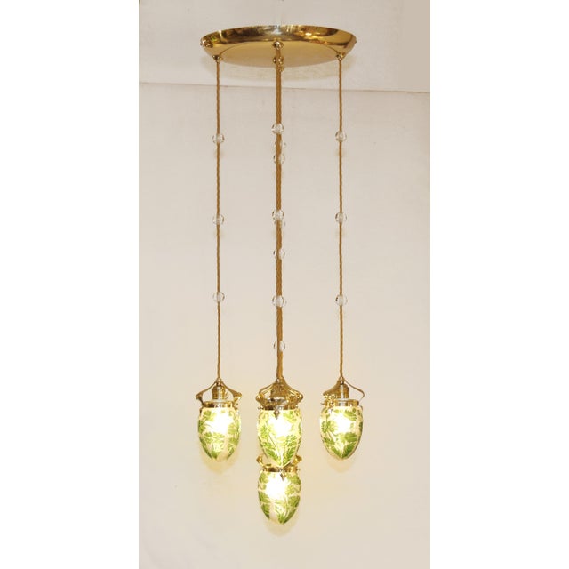 19th Century Art Nouveau Brass and Glass Chandelier, 1890s For Sale - Image 5 of 17