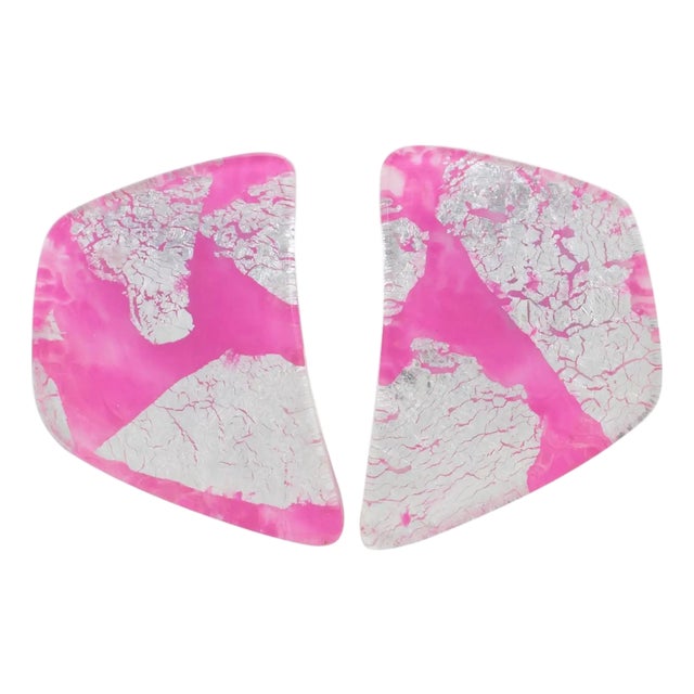 Anne and Frank Vigneri Pink and Silver Foil Resin Clip Earrings For Sale
