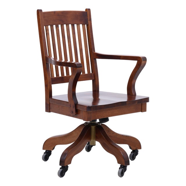 Antique Wooden Swivel Office Chair For Sale