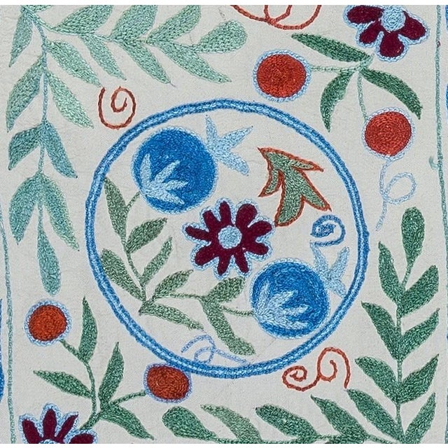 Colorful Silk Suzani Cushion Cover, Uzbek Hand Embroidery Toss Pillow. 16"x18" For Sale - Image 4 of 5
