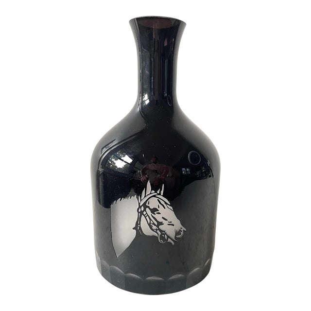 TWO’s Etched Horse Head Black Glass Decanter For Sale