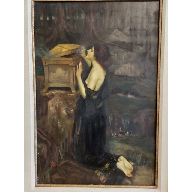 Pandora's box oil painting on canvas after pre raphaelite artist John William Waterhouse is in very good condition. Be...
